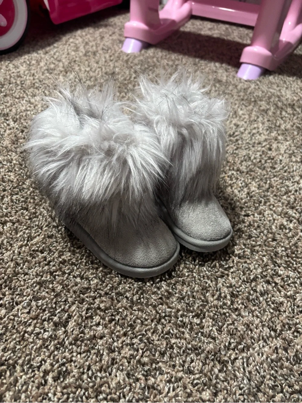 Kids Faux Fur Booties - Gray